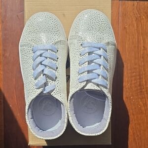 Silver and White Little Girls Sneakers
